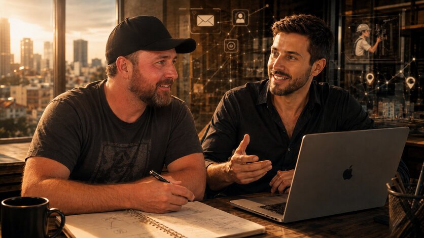 João e Walter conversando sobre o projeto que daria origem ao Eletricista Campinas